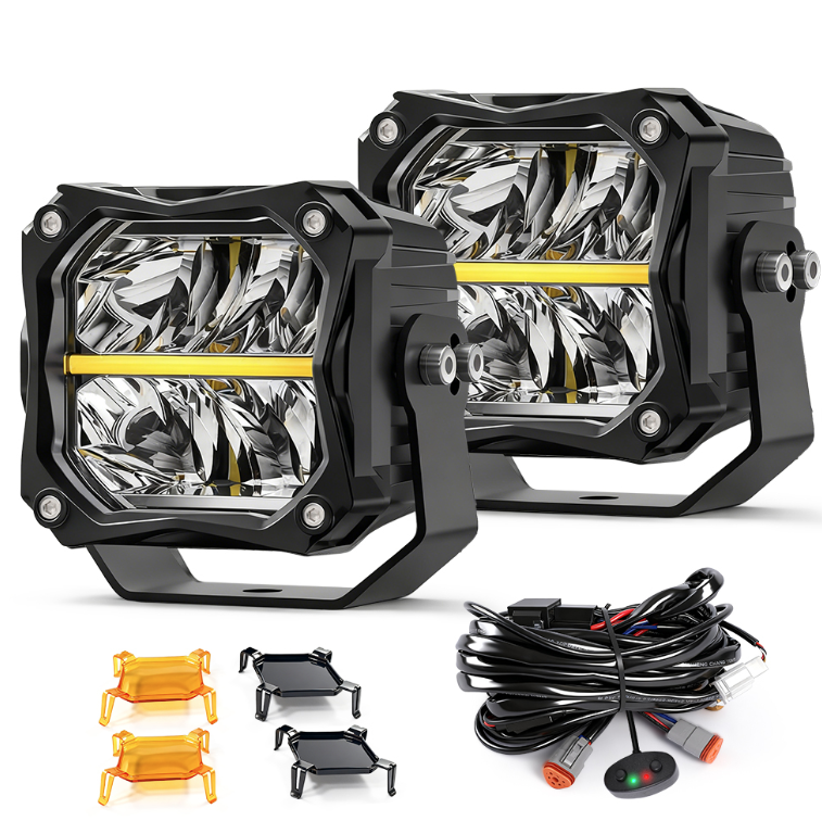 3" Super-Bright Off-Road LED Spot Cube Lights with Amber Backlit DRL (Pair)
