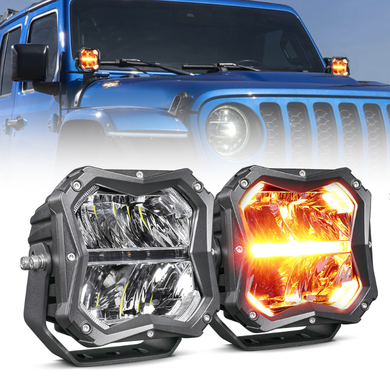5-Inch 18,000LM LED Spot Driving Light Pod Kit with Integrated Amber DRL