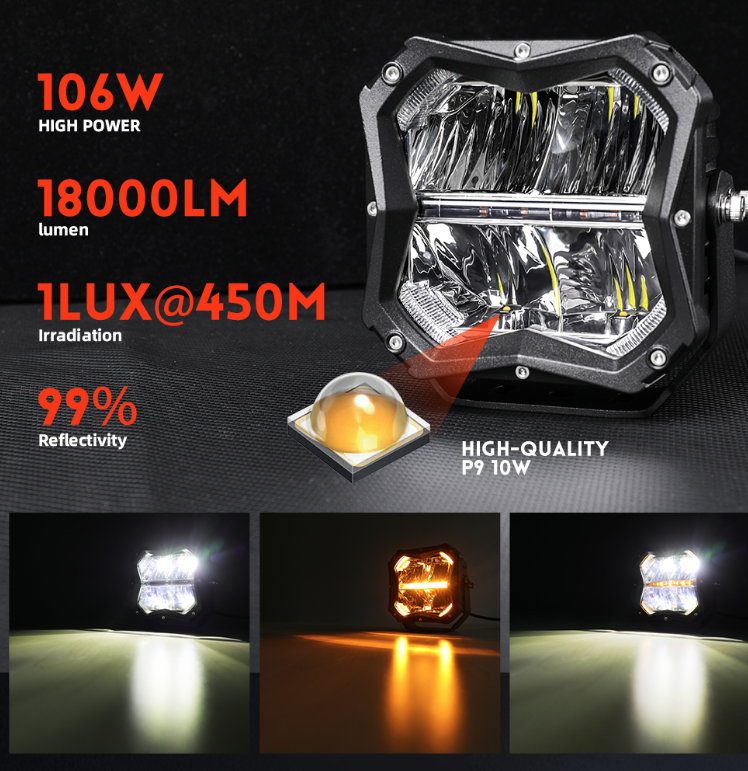 5-Inch 18,000LM LED Spot Driving Light Pod Kit with Integrated Amber DRL