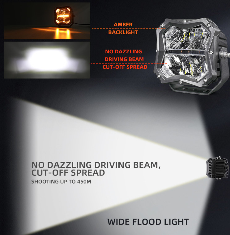 5-Inch 18,000LM LED Spot Driving Light Pod Kit with Integrated Amber DRL