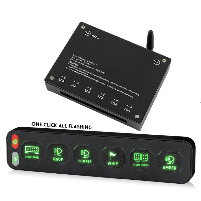 Universal 6-Gang Wireless Switch Panel Kit | 12V/24V Aux Power Control Box