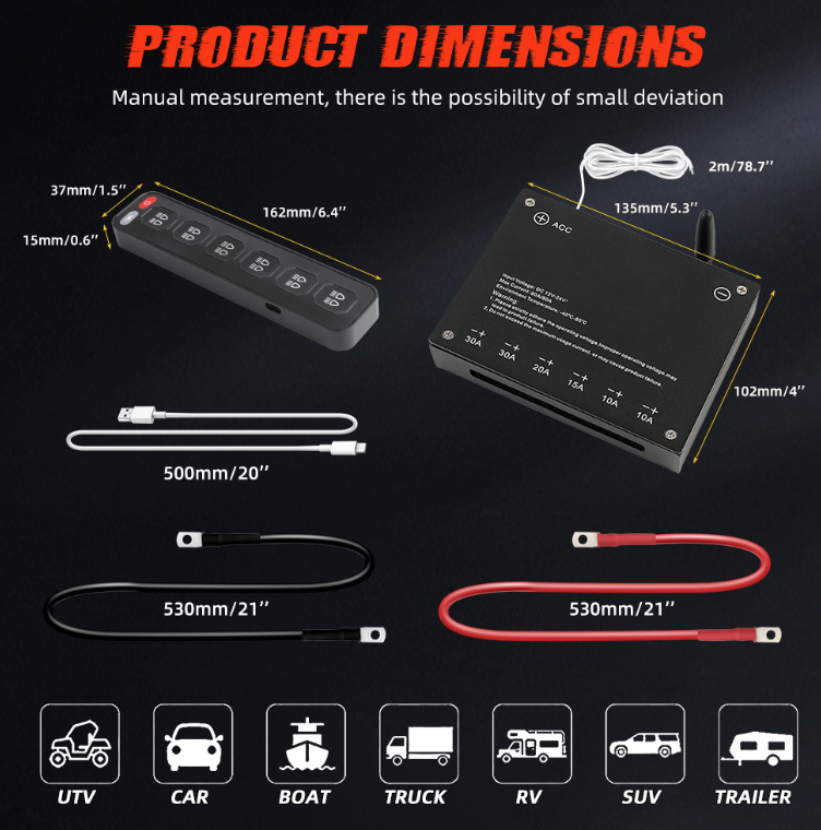 Universal 6-Gang Wireless Switch Panel Kit | 12V/24V Aux Power Control Box