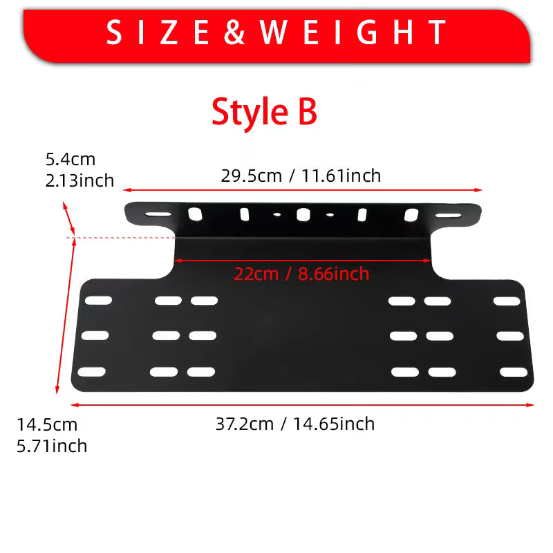 Universal Front Number Plate & LED Light Bar Mounting Bracket – Heavy Duty Steel | Black
