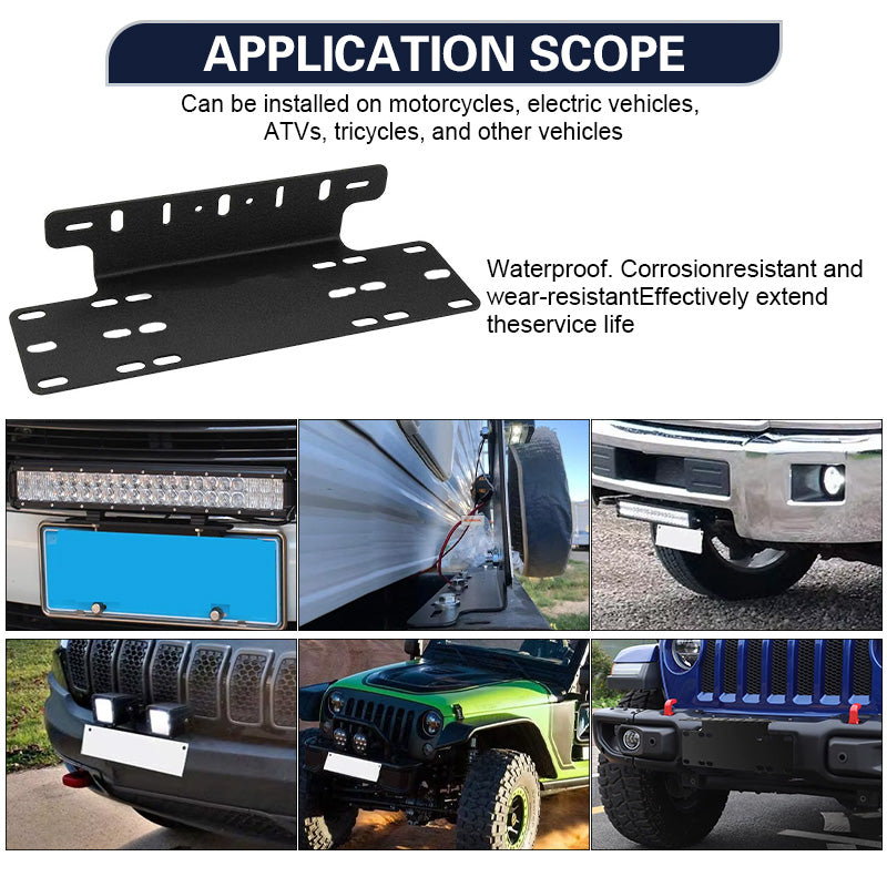 Universal Front Number Plate & LED Light Bar Mounting Bracket – Heavy Duty Steel | Black