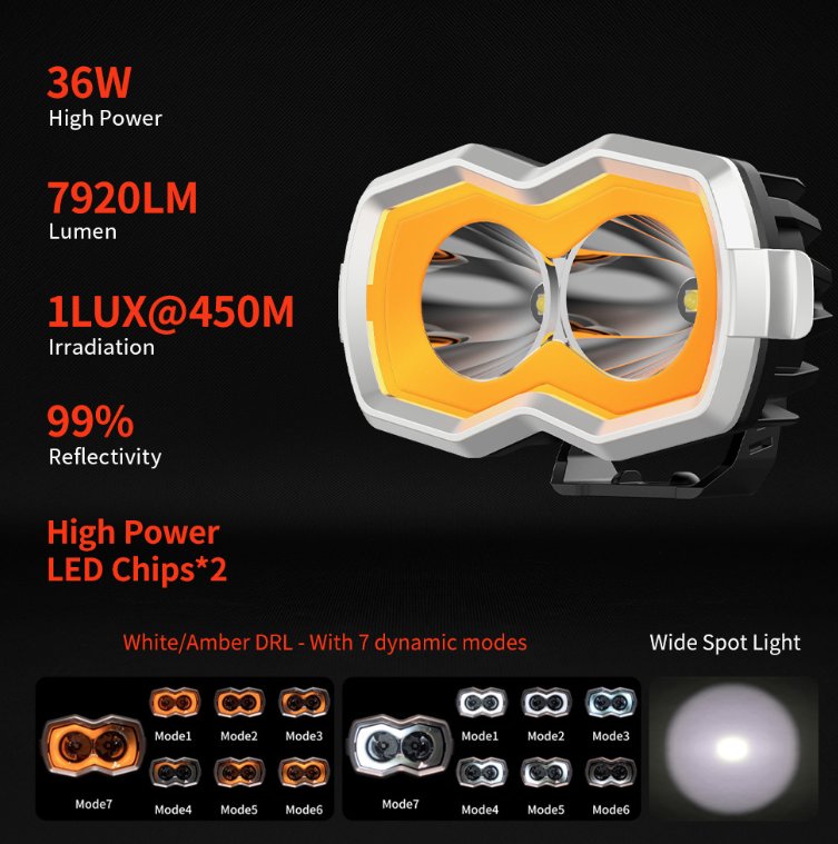 4-Inch Off-Road Dual LED Ditch / A-Pillar Light Pod Kit | White & Amber DRL(Pair)