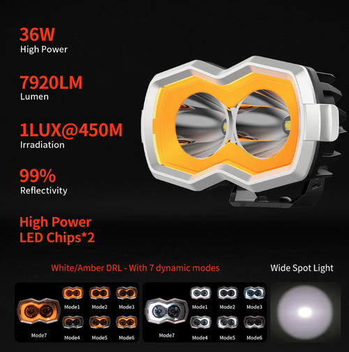 4-Inch Off-Road Dual LED Ditch / A-Pillar Light Pod Kit | White & Amber DRL(Pair)
