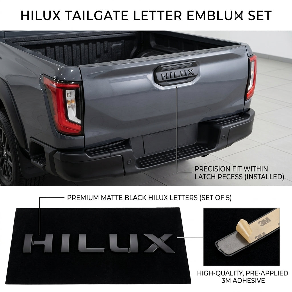 Toyota Hilux Travo (2026+) | 3D Moulded Gloss Black Tailgate Handle Latch Letters- HILUX
