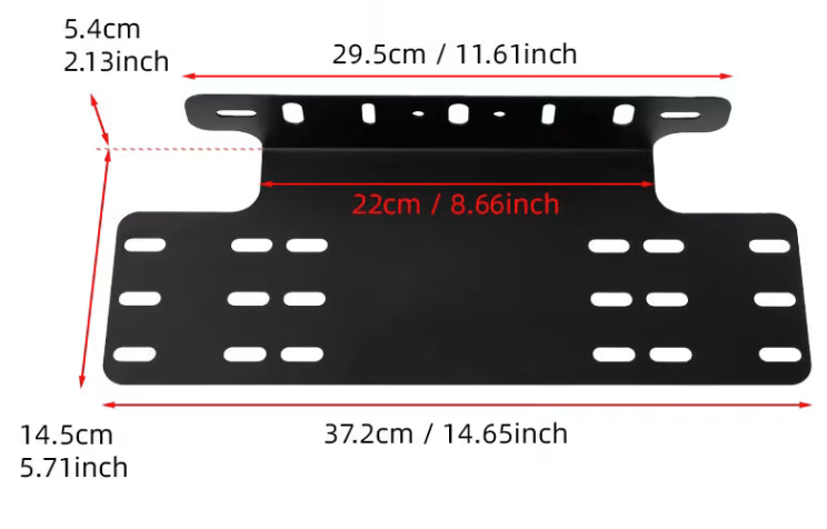 Universal Front Number Plate & LED Light Bar Mounting Bracket – Heavy Duty Steel | Black
