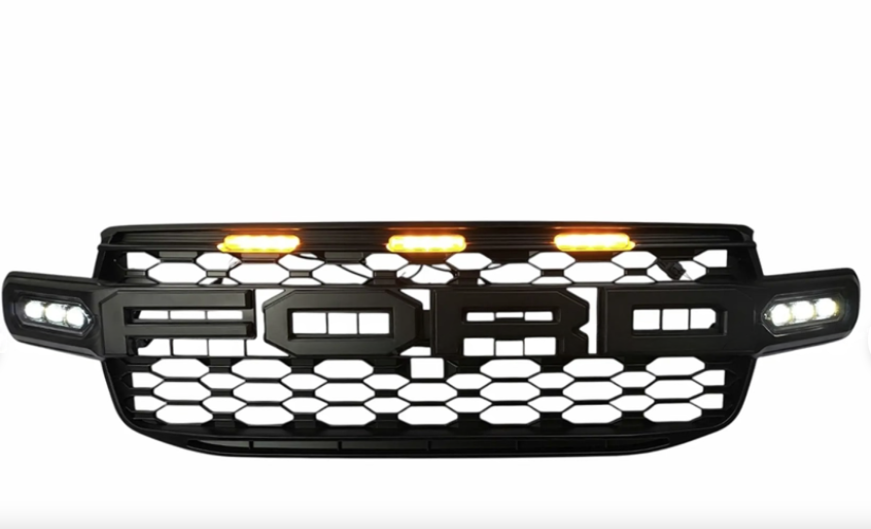 Next-Gen Ford Ranger T9 & Everest Raptor Style Front Grille with Side LED Lights (Matte Black)