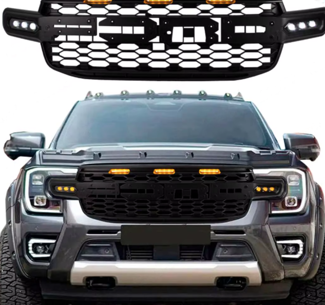 Next-Gen Ford Ranger T9 & Everest Raptor Style Front Grille with Side LED Lights (Matte Black)