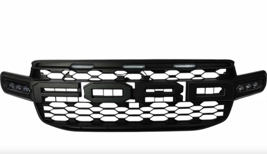 Next-Gen Ford Ranger T9 & Everest Raptor Style Front Grille with Side LED Lights (Matte Black)
